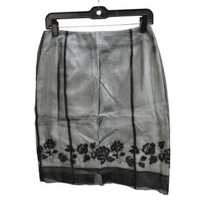Dana Buchman Black Organza Floral Embroidered Pencil Skirt Women's Petite Size 8